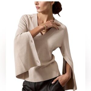 Brochu Walker Women's Beige Organic Cotton Larson V-Neck Sweater Size S